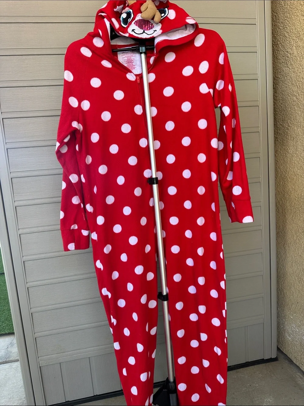 Justice Red and White Polka Dot Hooded Kids Pajamas